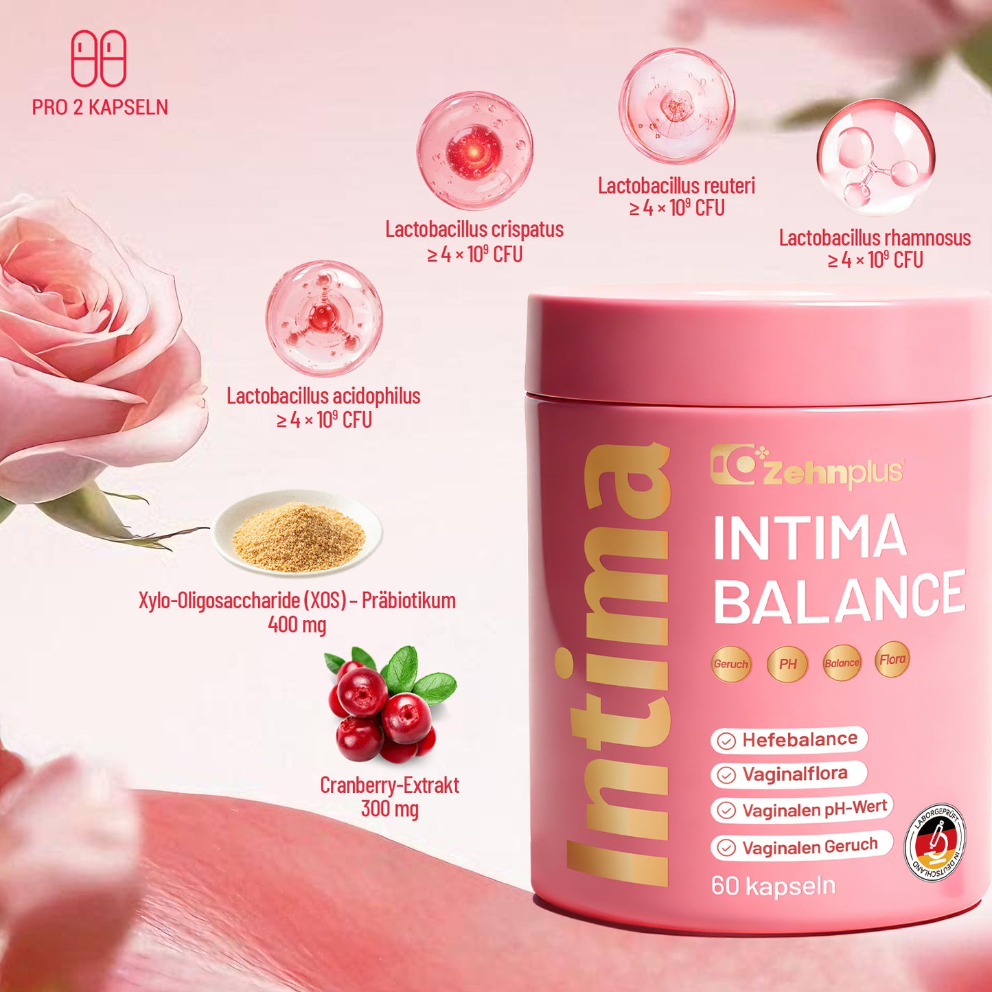 Intima Hair Balance Kapseln +mit Nährstoffen für Intimbalance sowie Haare, Haut & Nägel für den täglichen Bedarf von Frauen vegan · laborgeprüft  in Deutschland