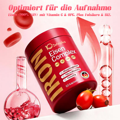 Eisen Komplex für Frauen mit Vitamin C, B12 & Folsäure, vegan,